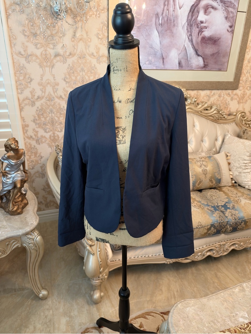 Frenchi  Women's Navy Open-Front Blazer Jacket